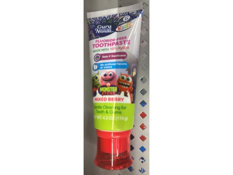 Guru Nanda Monster Frens Kids Fluoride Free Toothpaste, Mixed Berry, 4.2 oz/119 g