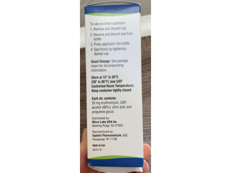 Erythromycin Topical Solution, USP 2%, 60 mL Saptalis (RX)