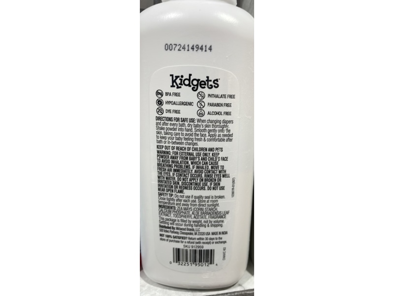 Kidgets Pure Cornstarch Baby Powder, 15 oz/425 g