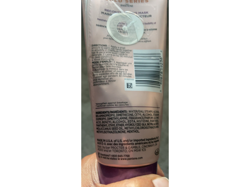 Pantene Gold Series Reconstructing Hair Mask, Biotin & Kukui Nut Oil, 6.0 fl oz