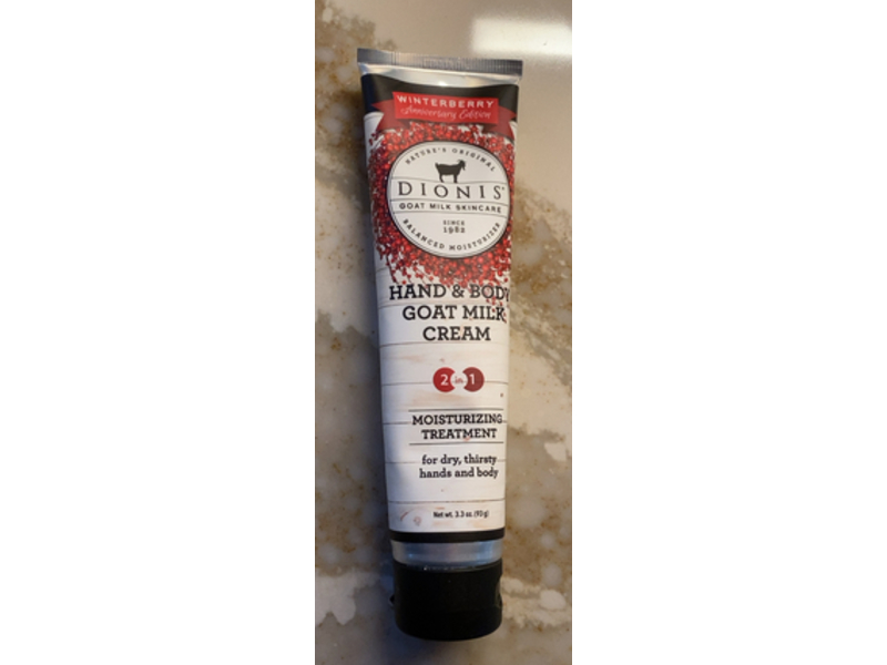 Dionis 2 In 1 Moisturizing Treatment Hand & Body Goat Milk Cream, Winterberry, 3.3 oz/93 g