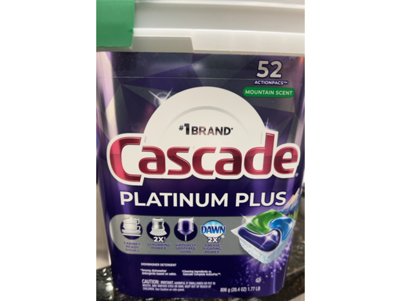 Cascade Platinum Plus Dishwasher Detergent Pacs, Mountain, 52 Count