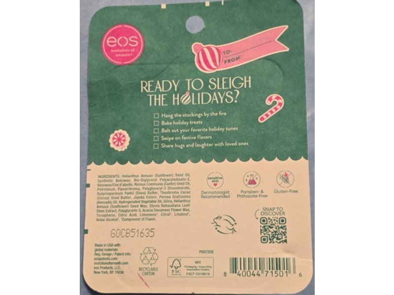 eos Holiday 24h Moisture Mini Super Lip Balm Set, Sugar Plum Spritz, Candy Cane Swirl, Iced Sugar Cookie, 0.24 fl oz/7 mL, Pack Of 3