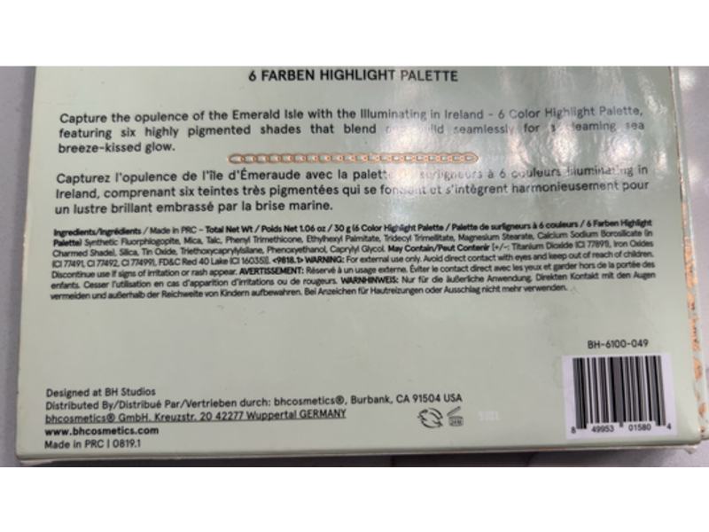 Bh Cosmetics Illuminating 6 Color Highlighter Palette, Rarbeh, 1.06 oz/30 g