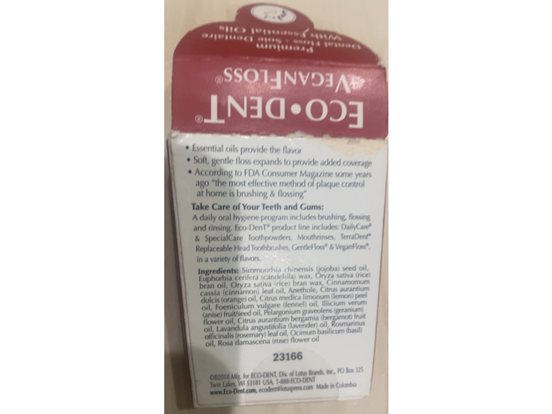 Eco-Dent Veganfloss Premium Dental Floss, Cinnamon, 100 Yards