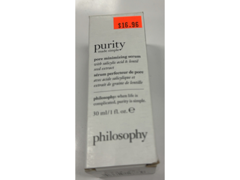 Philosophy Purity Pore Minimizing Serum, Salicylic Acid & Lentil Seed Extract, 1 fl oz/30 mL