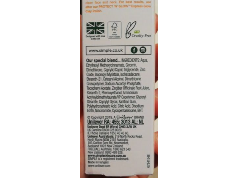 Simple Triple Protect Moisturiser, SPF 30, Protect 'N' Glow, 40 mL