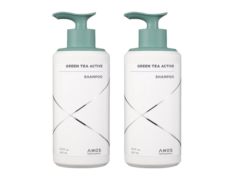 Amos Professional Shampoo, Green Tea Active, 16.9 fl oz/500 mL, Pack Of 2