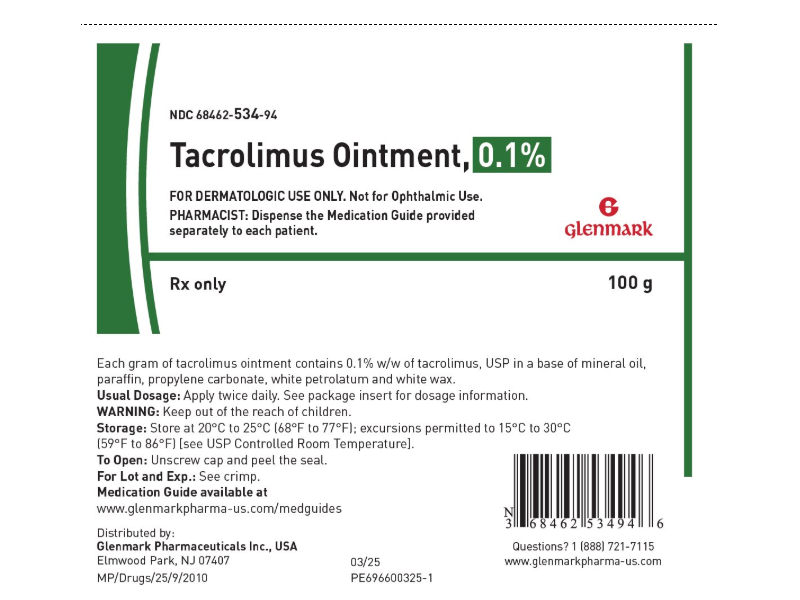 Tacrolimus Ointment, 0.1%, 100 g, Glenmark Pharmaceulticals (RX)