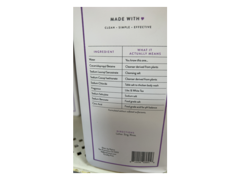 Native Body Wash, Lilac & White Tea, 36 fl oz/1064 mL, Pack Of 2
