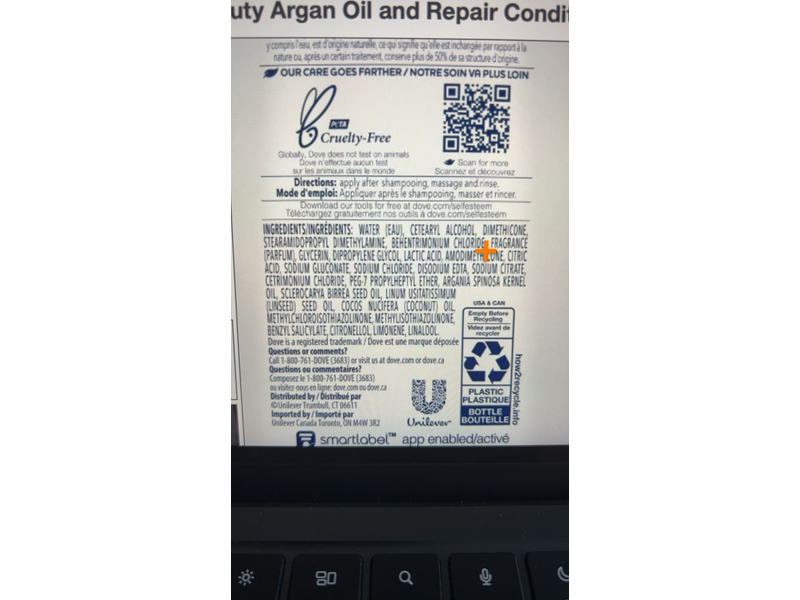 Dove Repair Conditioner, Argan Oil, 12 fl oz/355 mL