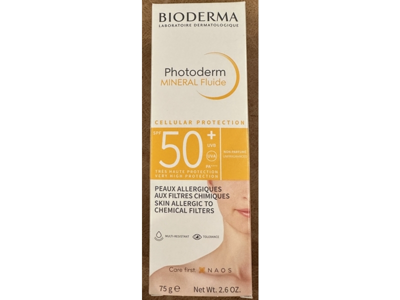 Bioderma Photoderm Mineral Fluide Cellular Protection Sunscreen, SPF 50+ PA++++, 2.6 oz/75 g