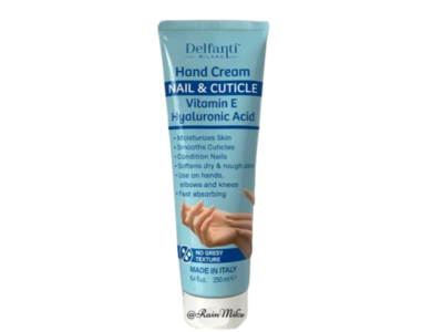 Delfanti Milano Nail & Cuticle Hand Cream, Vitamin E Hyaluronic Acid, 8.4 fl oz/250 mL