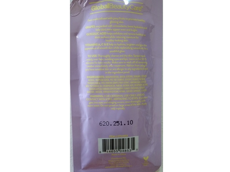 Global Beauty Care Grape Glow Clay Mask, Glycolic Acid & Vitamins A, C & E, 1.18 fl oz/34 mL
