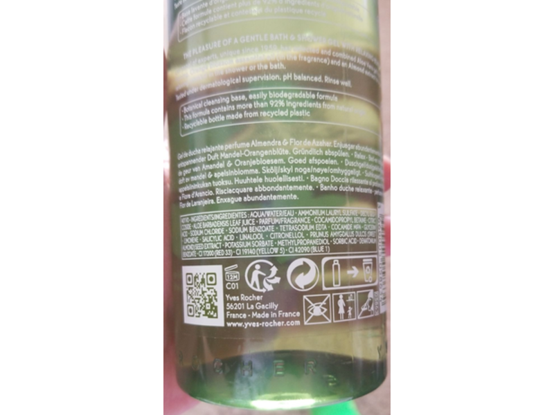 Yves Rocher Relaxing Bath & Shower Gel, Almond Orange Blossom, 13.5 fl oz/400 mL