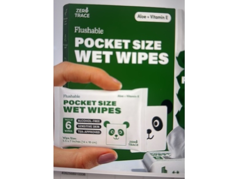 Zero Trace Flushable Pocket Size Wet Wipes, Aloe + Vitamin E, 60 Count