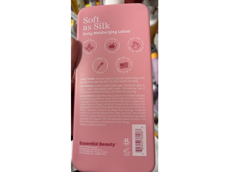 Essential Beauty Soft As Silk Daily Moisturizing Lotion, Collagen + Shea Butter + Hyaluronic Acid, 32 fl oz/946 mL