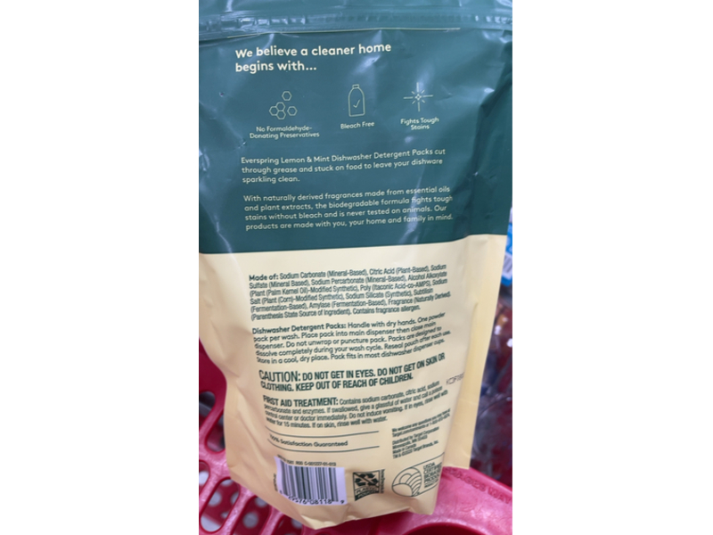 Ever Spring Dishwasher Detergent Pack, Lemon & Mint, 12.7 oz/360 g, 20 Count