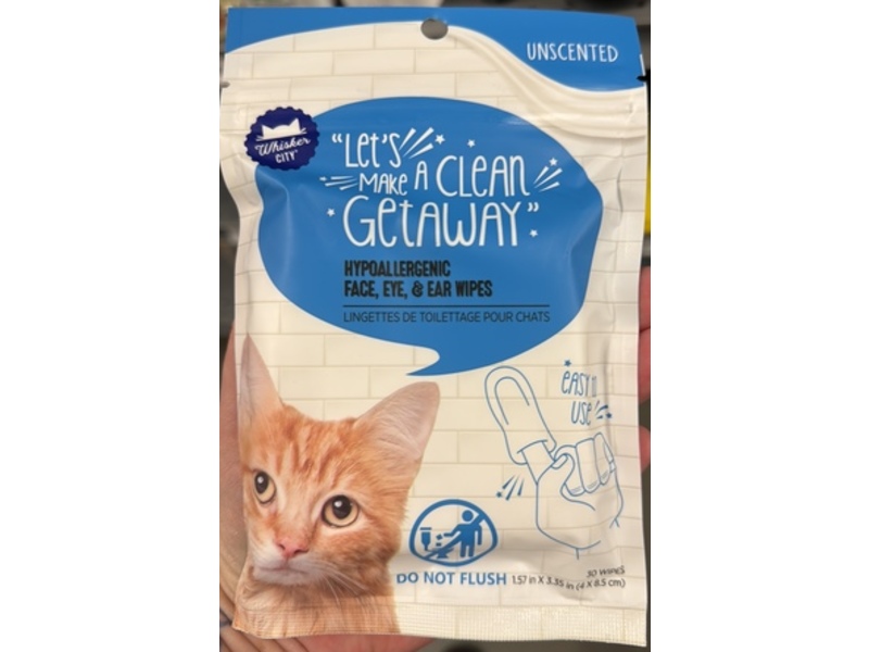 Whisker City Let's Make A Clean Getaway Face, Eye & Ear Wipes, Unscented, 30 Count
