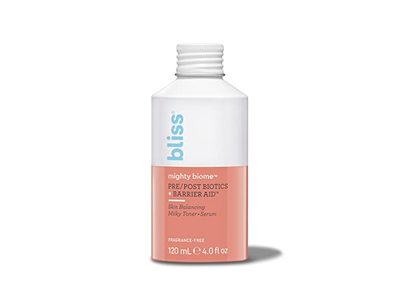 Bliss Mighty Biome Pre/Post Biotics + Barrier Aid, Milky Toner + Serum, 4 fl oz/120 mL