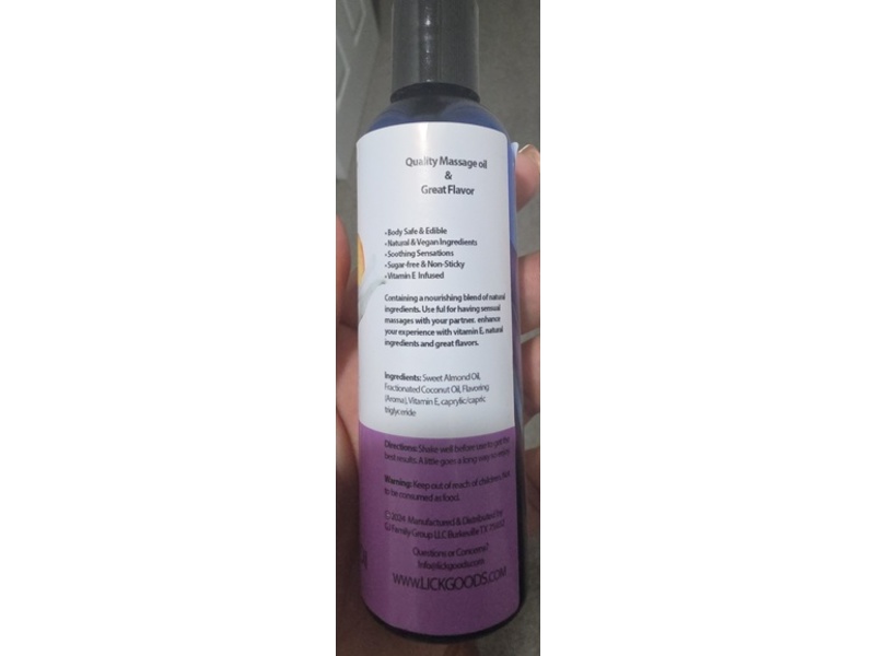 Lick Flavored Massage Oil, Peaches & Cream, 4 fl oz/118 mL