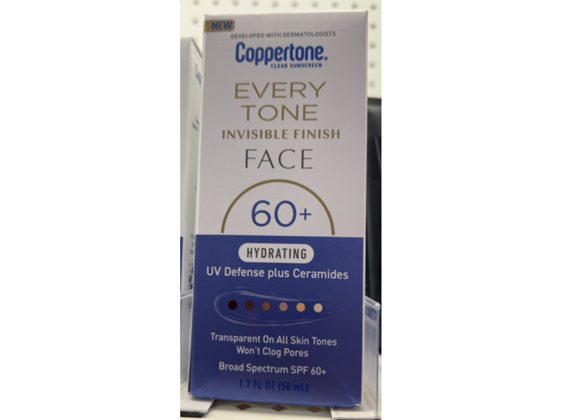 Coppertone Every Tone Invisible Finish Face Sunscreen, SPF 60+, 1.7 fl oz/50 mL