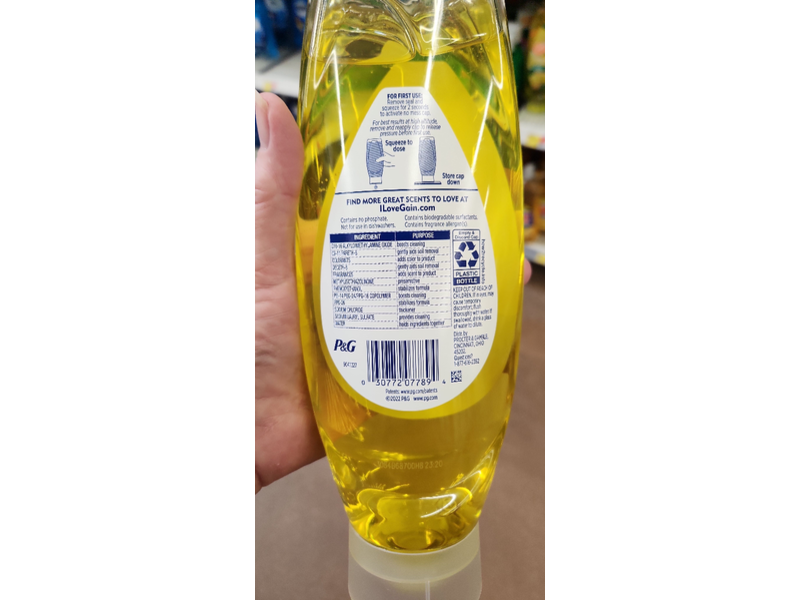 Gain Ultra Clean Dishwashing Liquid, Lemon Zest Scent, 24.3 fl oz/718 mL