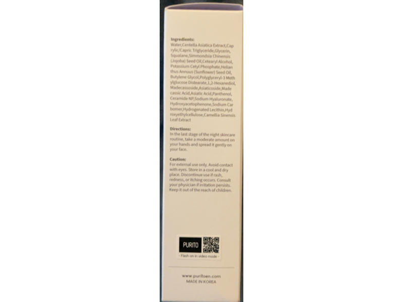 Purito Dermide Cica Barrier Sleeping Pack, Squalane+Panthenol, 2.7 fl oz/80 mL