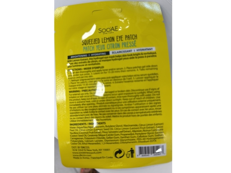 Soo'AE New York Squeezed Lemon Eye Patch, 0.092 oz/2.6 g