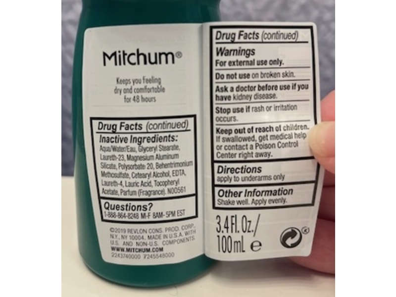 Mitchum Anti-Perspirant & Deodorant Roll On, Unscented, 3.4 fl oz/100 mL, Pack Of 2