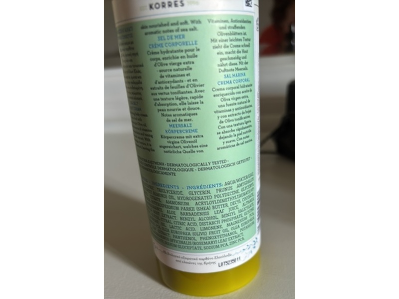Korres Pure Greek Olive Body Cream, Sea Salt, 13.53 fl oz/400 mL