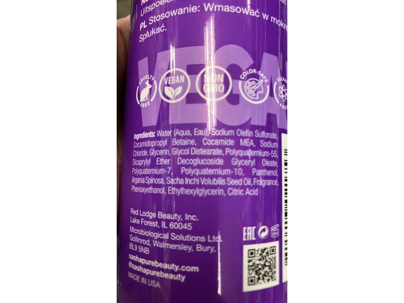 SashaPure Hydrate Shampoo, 15 fl oz/443 mL