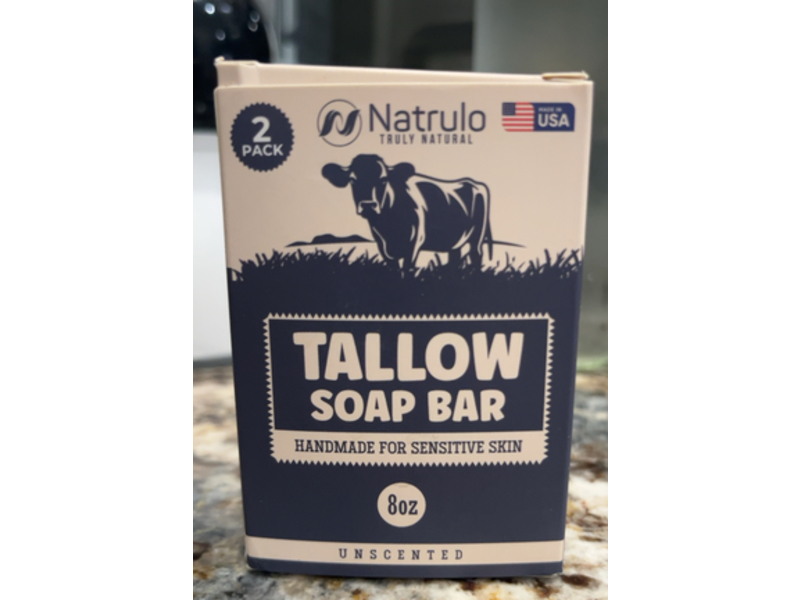 Natrulo Tallow Soap Bar, Unscented, 8 oz, Pack of 2