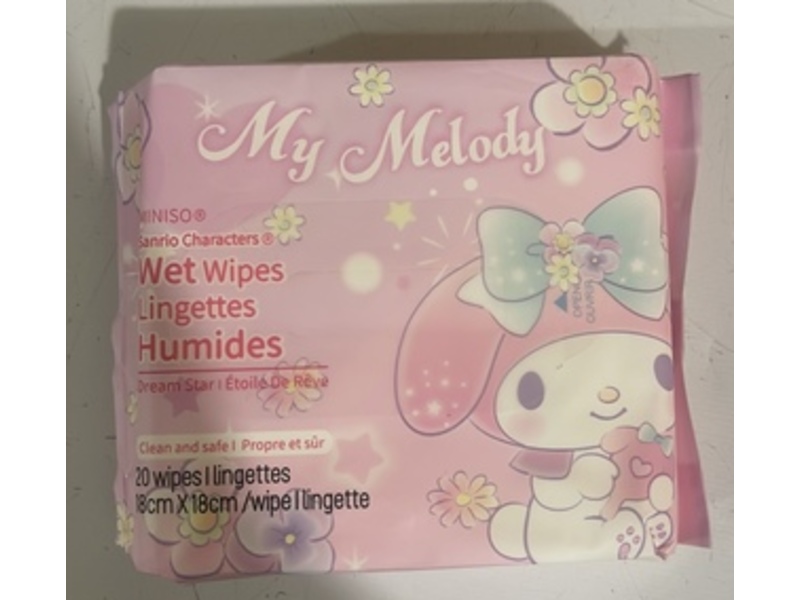 Miniso Sanrio Characters Wet Wipes, My Melody, 20 Count