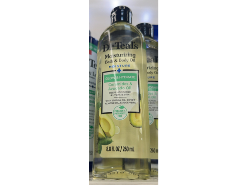 Dr Teal's Moisturizing Glow & Hydrate Bath & Body Oil, Ceramides & Avocado Oil, 8.8 fl oz/260 mL
