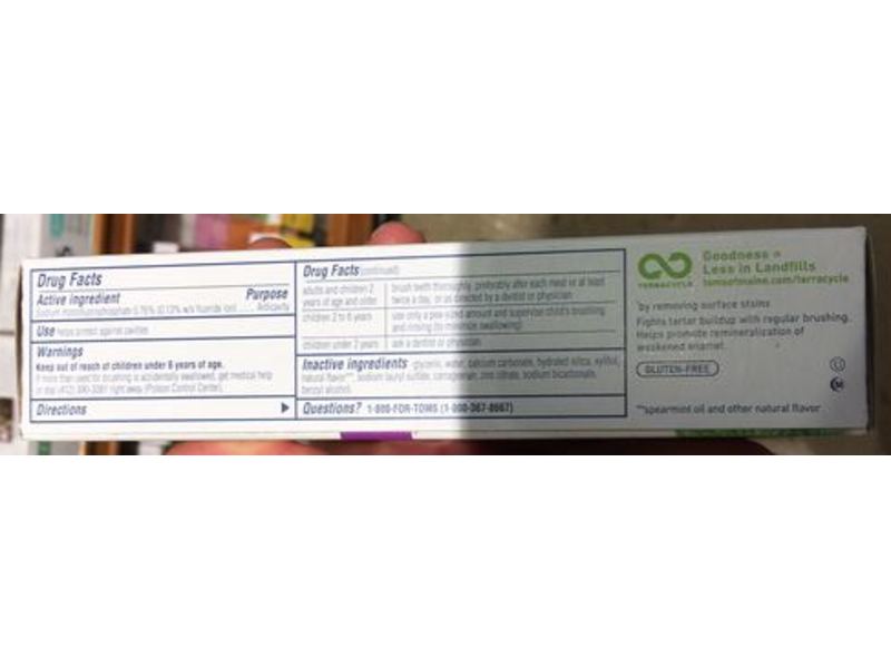 Tom's of Maine Whole Care Anticavity Toothpaste, Spearmint, 4 oz/114 g