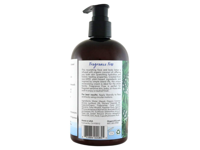 Organic Fiji Face & Body Lotion, Fragrance Free, 12 fl oz/354 mL