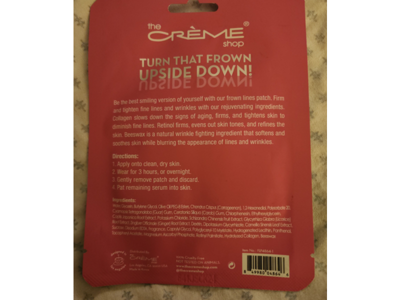 The Creme Shop Smoothing Hydrogel Frown Line Patches, Plumping + Fuller Appearance, 0.14 oz/4 g