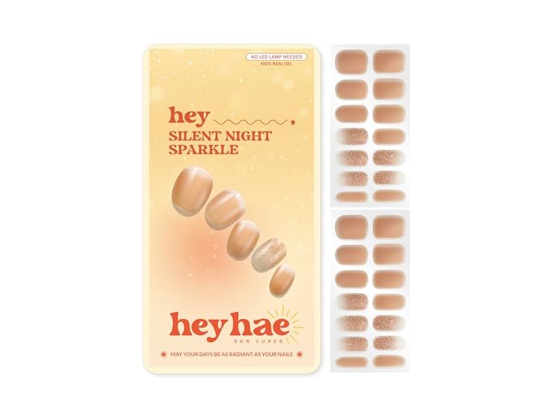 Heyhae Solar Cured Gel Nail Strips, Hey, Silent Night Sparkle, 28 Count