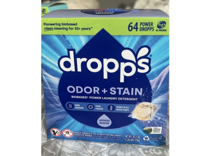 Dropps Odor + Stain Laundry Detergent Pods, Lavender Meadow, 20.31 oz/576 g, 64 Pods