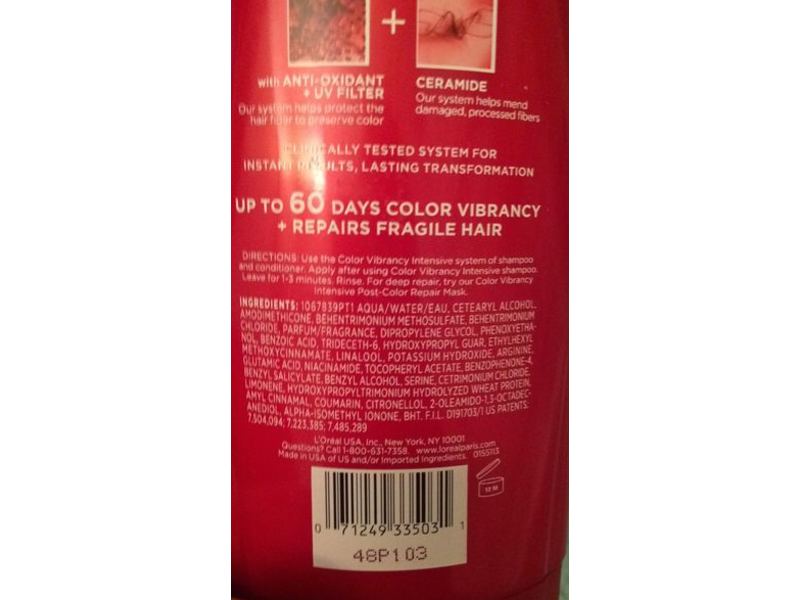 L'Oreal Paris Elvive Color Vibrancy Conditioner, Intensive, 12.6 fl oz/375 mL