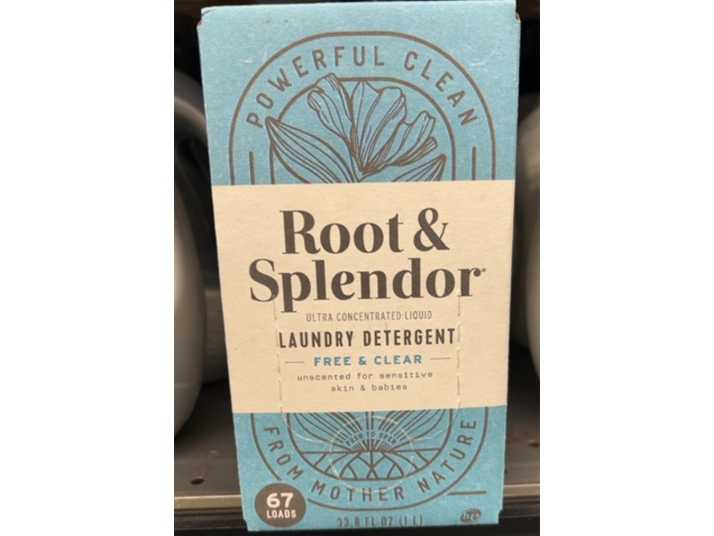 Root & Splendor laundry Detergent, Free & Clear, 67 Loads, 33.8 fl oz/1 L