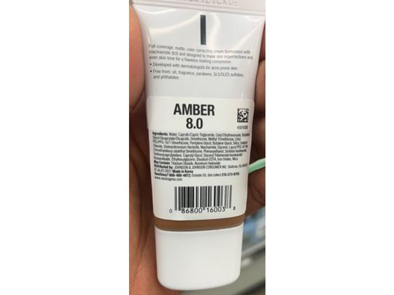 Neutrogena Clear Coverage CC Cream, Amber 8.0, 1.0 oz/28 g