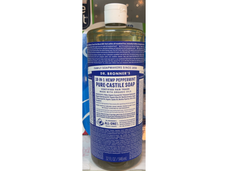 Dr. Bronner's Pure-Castile Soap, Hemp Peppermint, 32 fl oz/946 mL , Pack Of 2