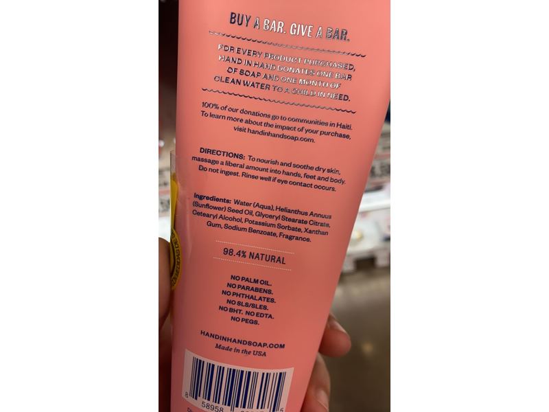 Hand In Hand Soap Cactus Blossom Body Lotion, Bergamot And Crisp Basil, 8 oz/236 ML