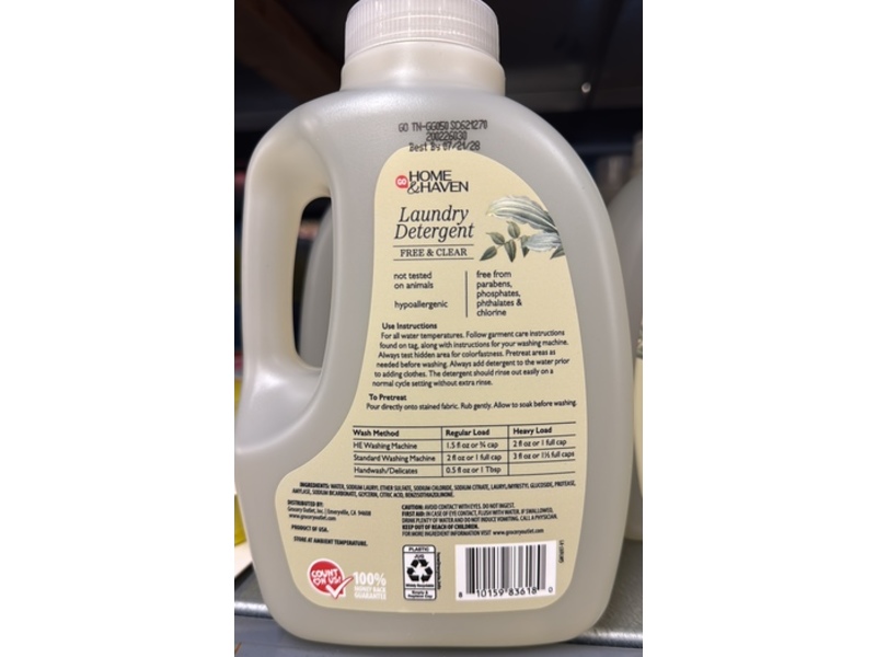 Home & Haven Laundry Detergent, Free & Clear, 33 Loads, 50 fl oz/1.48 L