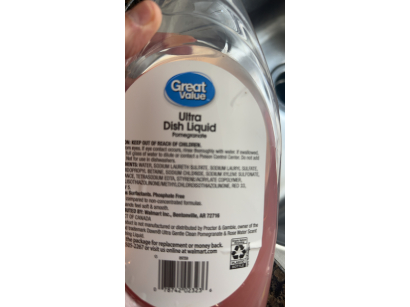 Great Value Soft & Smooth Ultra Dish Liquid, Pomegranate, 28 fl oz/828 mL