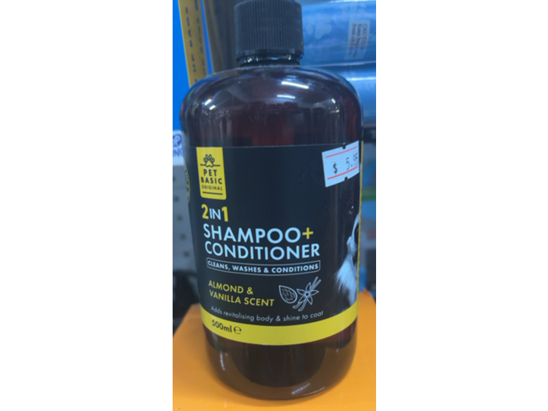 Pet Basic 2 In 1 Shampoo + Conditioner, Almond & Vanilla Scent, 500 mL