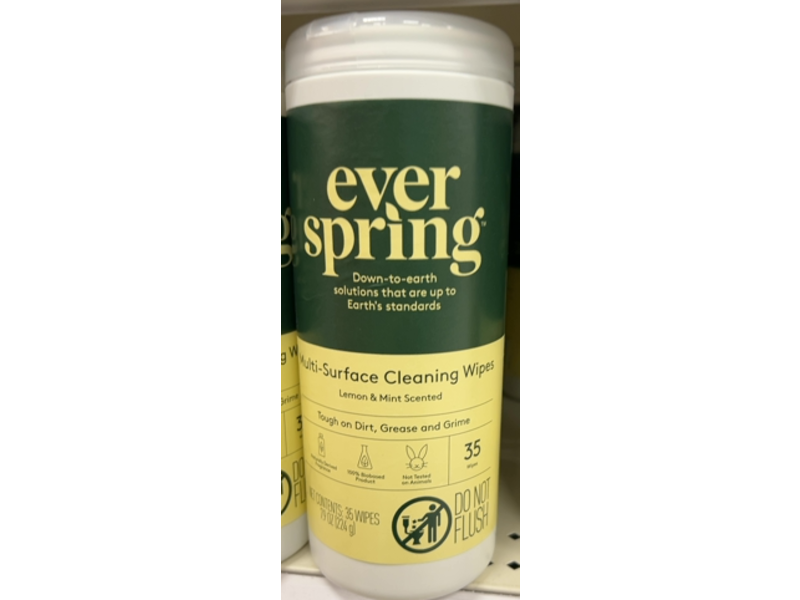 Ever Spring Multi-Surface Cleaning Wipes, Lemon & Mint Scented, 7.9 oz/224 g, Pack Of 35, 3 Packs