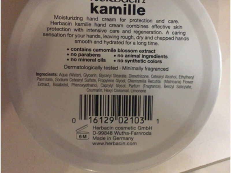 Herbacin Kamille Hand Cream, Glycerine, 2.5 fl oz/75 mL